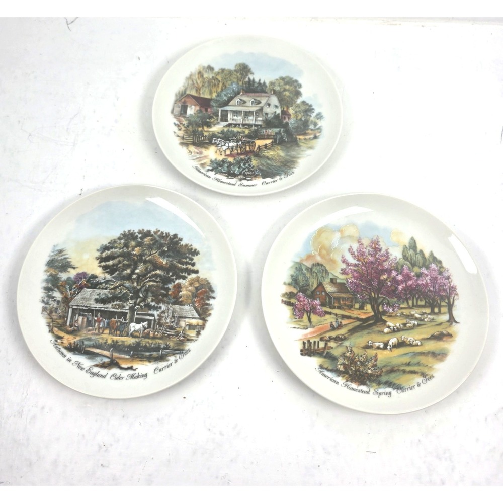 Vintage Currier & Ives Homestead Collector Plate Lot Of 3 Spring Summer & Autumn